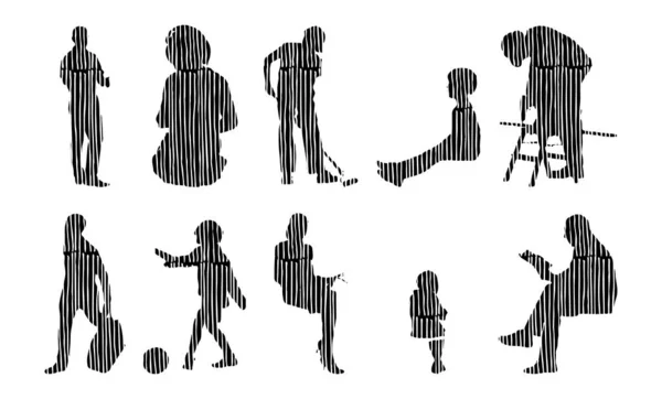 Vektor Silhouetten Umrisse Von Menschen Konturzeichnung Menschen Silhouette Icon Set — Stockvektor