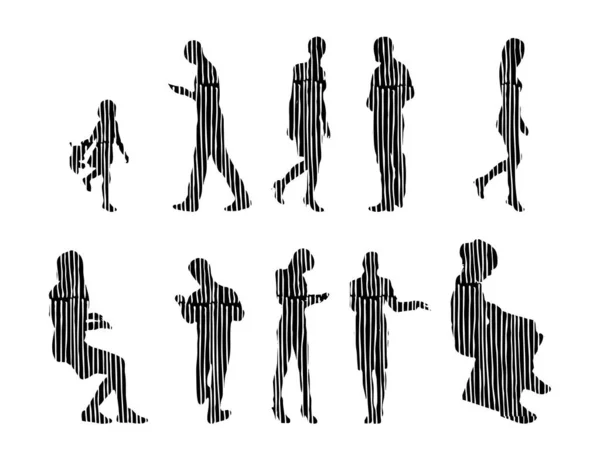 Silhouettes Vectorielles Silhouettes Esquissées Personnes Dessin Contour Silhouette Personnes Icône — Image vectorielle