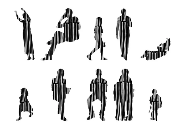 Vector Silhouettes Outline Silhouettes People Contour Drawing People Silhouette Icon — Stock Vector