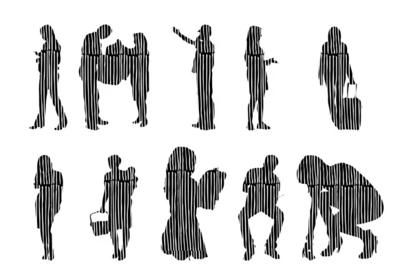 Silhouettes Vectorielles Silhouettes Esquissées Personnes Dessin Contour Silhouette Personnes Icône — Image vectorielle