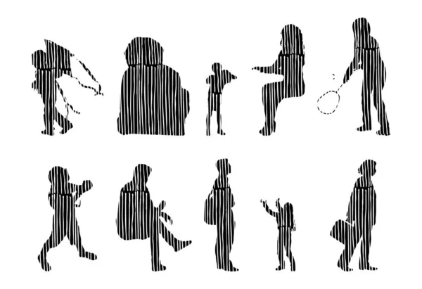 Silhouettes Vectorielles Silhouettes Esquissées Personnes Dessin Contour Silhouette Personnes Icône — Image vectorielle