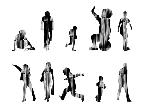 Silhouettes Vectorielles Silhouettes Esquissées Personnes Dessin Contour Silhouette Personnes Icône — Image vectorielle