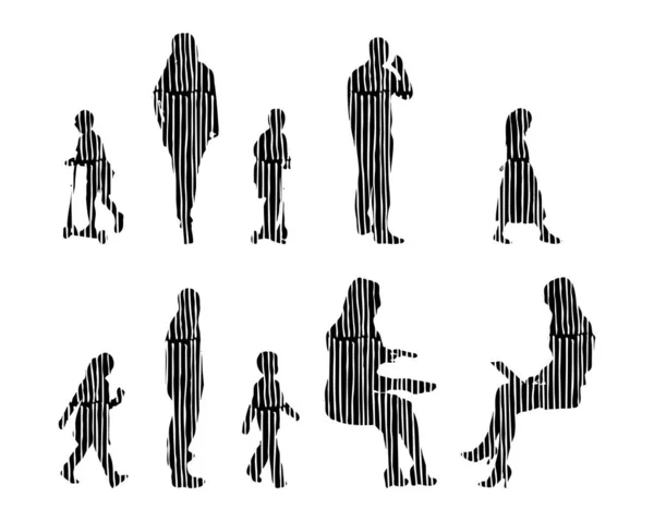 Silhouettes Vectorielles Silhouettes Esquissées Personnes Dessin Contour Silhouette Personnes Icône — Image vectorielle