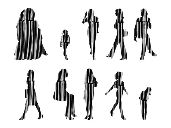 Vector Silhouettes Outline Silhouettes People Contour Drawing People Silhouette Icon — 스톡 벡터