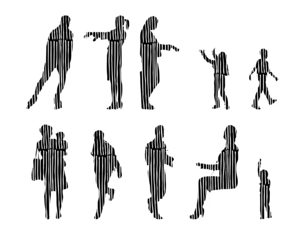 Silhouettes Vectorielles Silhouettes Esquissées Personnes Dessin Contour Silhouette Personnes Icône — Image vectorielle