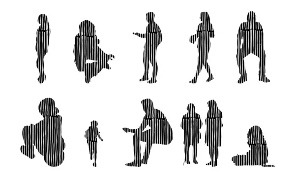 Silhouettes Vectorielles Silhouettes Esquissées Personnes Dessin Contour Silhouette Personnes Icône — Image vectorielle