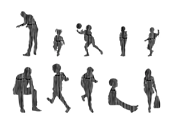 Silhouettes Vectorielles Silhouettes Esquissées Personnes Dessin Contour Silhouette Personnes Icône — Image vectorielle