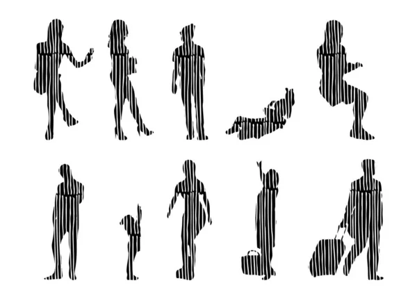 Vector Silhouettes Outline Silhouettes People Contour Drawing People Silhouette Icon — 스톡 벡터