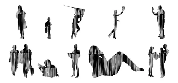 Silhouettes Vectorielles Silhouettes Esquissées Personnes Dessin Contour Silhouette Personnes Icône — Image vectorielle