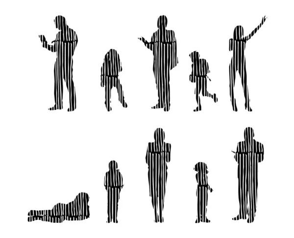 Silhouettes Vectorielles Silhouettes Esquissées Personnes Dessin Contour Silhouette Personnes Icône — Image vectorielle