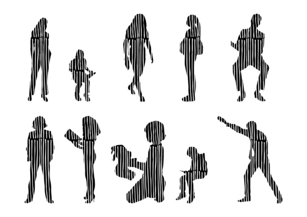 Vektor Silhouetten Umrisse Von Menschen Konturzeichnung Menschen Silhouette Icon Set — Stockvektor