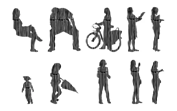 Silhouettes Vectorielles Silhouettes Esquissées Personnes Dessin Contour Silhouette Personnes Icône — Image vectorielle