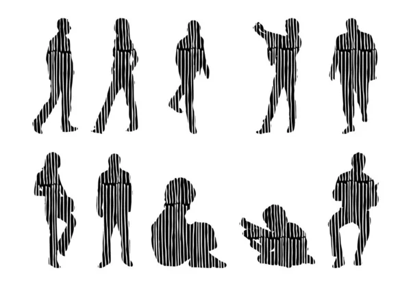 Vector Silhouettes Outline Silhouettes People Contour Drawing People Silhouette Icon — Stock Vector