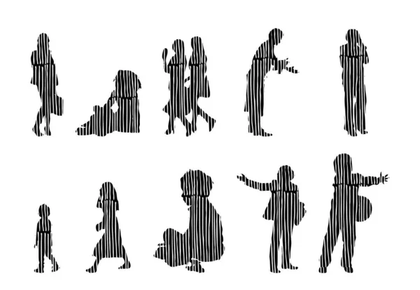 Silhouettes Vectorielles Silhouettes Esquissées Personnes Dessin Contour Silhouette Personnes Icône — Image vectorielle