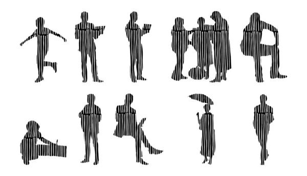 Silhouettes Vectorielles Silhouettes Esquissées Personnes Dessin Contour Silhouette Personnes Icône — Image vectorielle