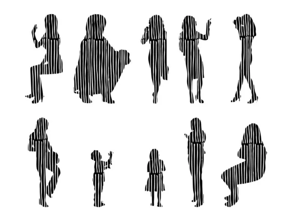 Vector Silhouettes Outline Silhouettes People Contour Drawing People Silhouette Icon — Stock Vector