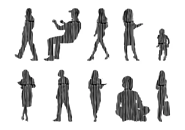 Silhouettes Vectorielles Silhouettes Esquissées Personnes Dessin Contour Silhouette Personnes Icône — Image vectorielle