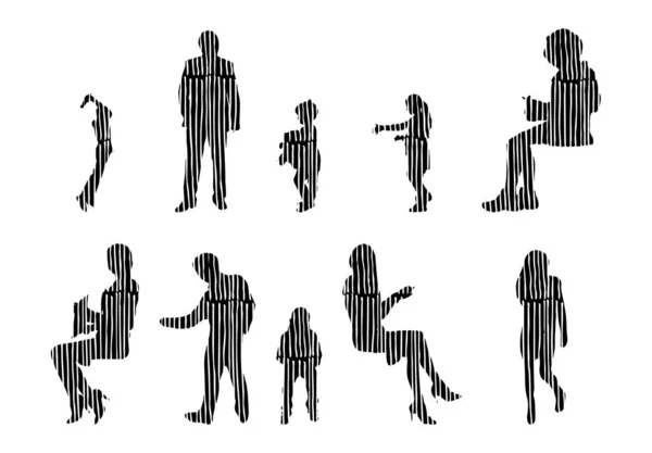 Silhouettes Vectorielles Silhouettes Esquissées Personnes Dessin Contour Silhouette Personnes Icône — Image vectorielle