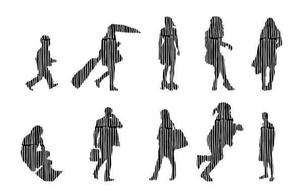 Vector Silhouettes Outline Silhouettes People Contour Drawing People Silhouette Icon — Stock Vector