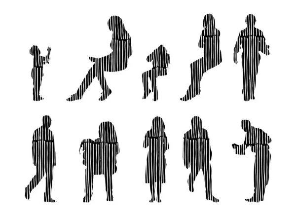 Silhouettes Vectorielles Silhouettes Esquissées Personnes Dessin Contour Silhouette Personnes Icône — Image vectorielle