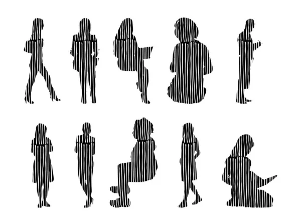 Silhouettes Vectorielles Silhouettes Esquissées Personnes Dessin Contour Silhouette Personnes Icône — Image vectorielle