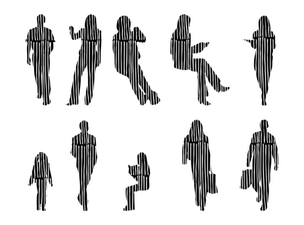 Silhouettes Vectorielles Silhouettes Esquissées Personnes Dessin Contour Silhouette Personnes Icône — Image vectorielle