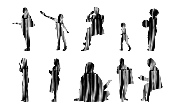 Silhouettes Vectorielles Silhouettes Esquissées Personnes Dessin Contour Silhouette Personnes Icône — Image vectorielle