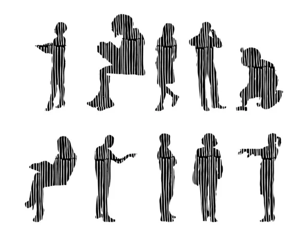 Silhouettes Vectorielles Silhouettes Esquissées Personnes Dessin Contour Silhouette Personnes Icône — Image vectorielle