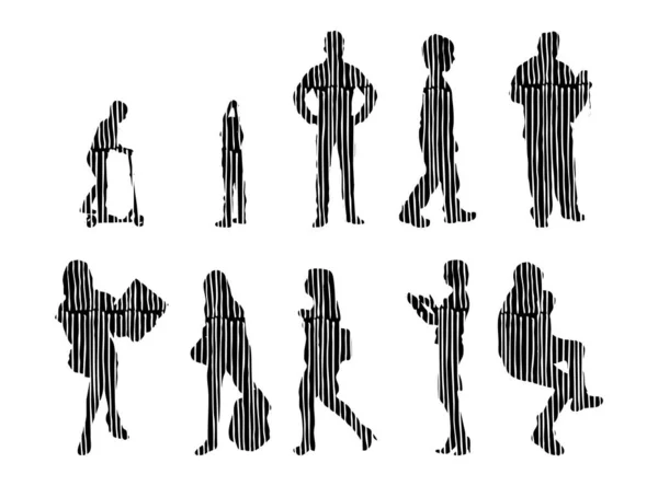 Silhouettes Vectorielles Silhouettes Esquissées Personnes Dessin Contour Silhouette Personnes Icône — Image vectorielle