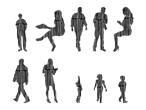 Silhouettes Vectorielles Silhouettes Esquissées Personnes Dessin Contour Silhouette Personnes Icône — Image vectorielle