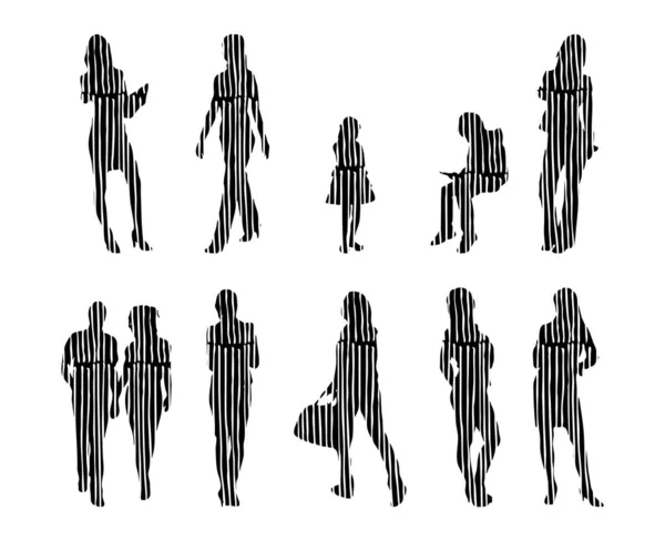 Silhouettes Vectorielles Silhouettes Esquissées Personnes Dessin Contour Silhouette Personnes Icône — Image vectorielle