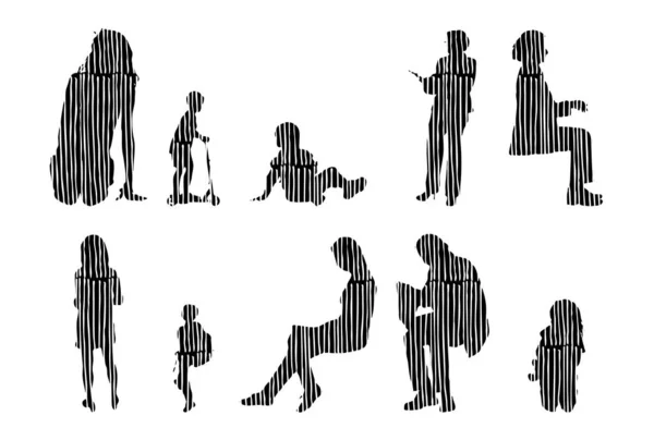 Vector Silhouettes Outline Silhouettes People Contour Drawing People Silhouette Icon — Stock Vector