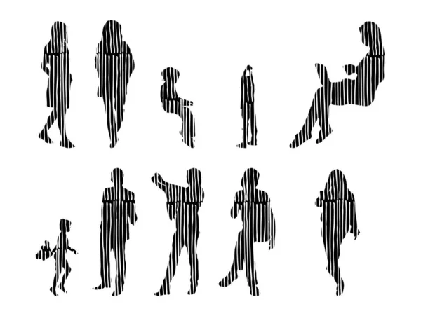 Vector Silhouettes Outline Silhouettes People Contour Drawing People Silhouette Icon — Stock Vector