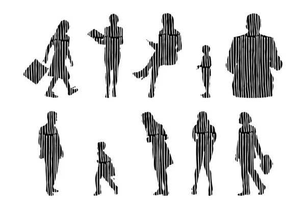 Silhouettes Vectorielles Silhouettes Esquissées Personnes Dessin Contour Silhouette Personnes Icône — Image vectorielle