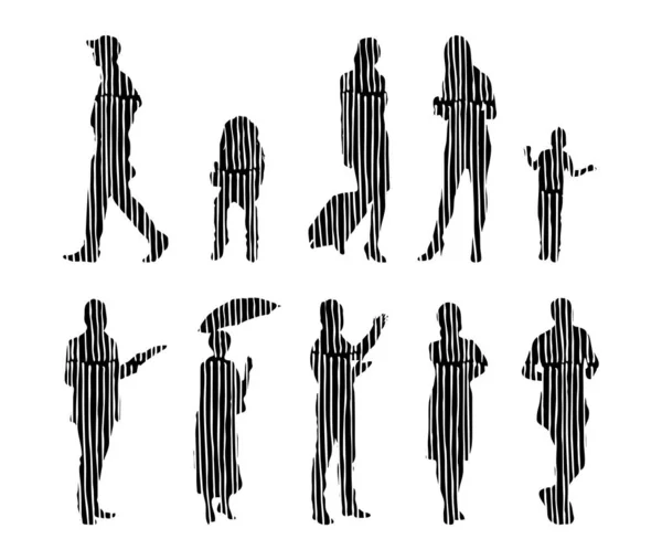 Silhouettes Vectorielles Silhouettes Esquissées Personnes Dessin Contour Silhouette Personnes Icône — Image vectorielle