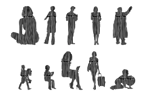 Silhouettes Vectorielles Silhouettes Esquissées Personnes Dessin Contour Silhouette Personnes Icône — Image vectorielle