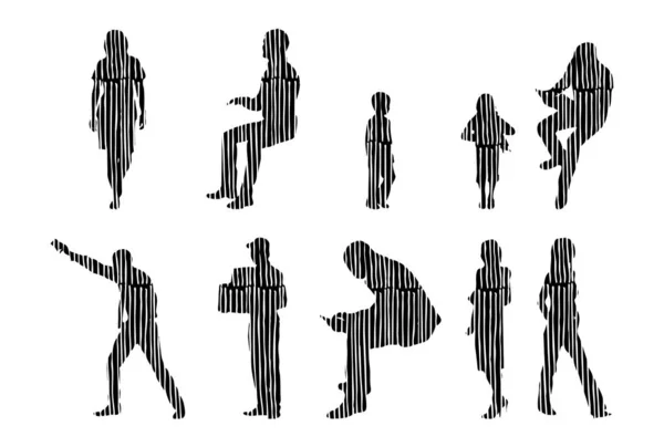 Silhouettes Vectorielles Silhouettes Esquissées Personnes Dessin Contour Silhouette Personnes Icône — Image vectorielle