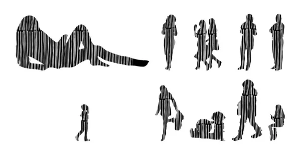 Silhouettes Vectorielles Silhouettes Esquissées Personnes Dessin Contour Silhouette Personnes Icône — Image vectorielle