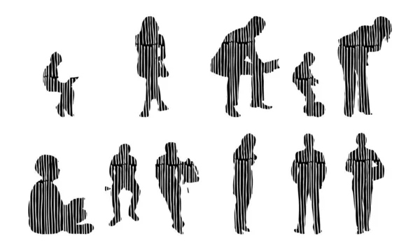 Silhouettes Vectorielles Silhouettes Esquissées Personnes Dessin Contour Silhouette Personnes Icône — Image vectorielle