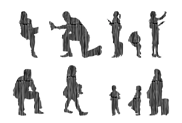 Silhouettes Vectorielles Silhouettes Esquissées Personnes Dessin Contour Silhouette Personnes Icône — Image vectorielle