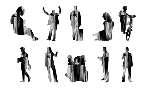 Silhouettes Vectorielles Silhouettes Esquissées Personnes Dessin Contour Silhouette Personnes Icône — Image vectorielle