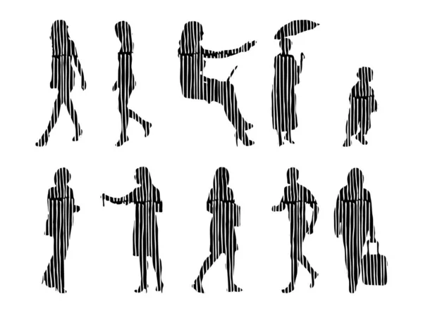 Silhouettes Vectorielles Silhouettes Esquissées Personnes Dessin Contour Silhouette Personnes Icône — Image vectorielle