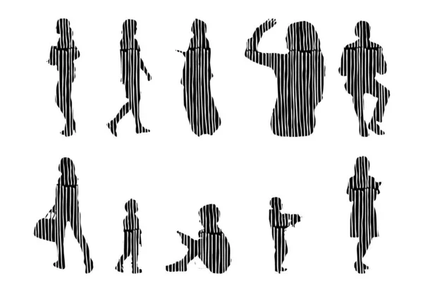 Silhouettes Vectorielles Silhouettes Esquissées Personnes Dessin Contour Silhouette Personnes Icône — Image vectorielle