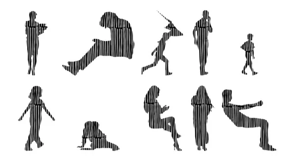 Silhouettes Vectorielles Silhouettes Esquissées Personnes Dessin Contour Silhouette Personnes Icône — Image vectorielle