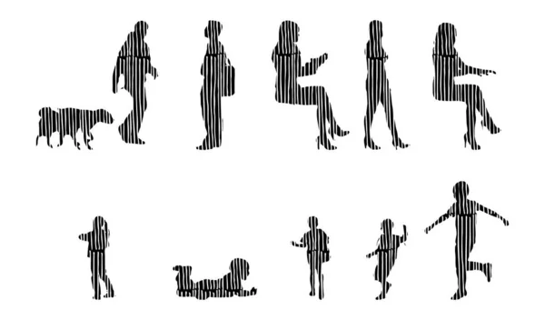 Silhouettes Vectorielles Silhouettes Esquissées Personnes Dessin Contour Silhouette Personnes Icône — Image vectorielle