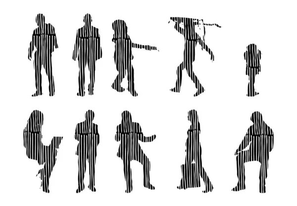 Sílhuetas Vetoriais Sílhuetas Contorno Pessoas Desenho Contorno Silhueta Pessoas Conjunto — Vetor de Stock