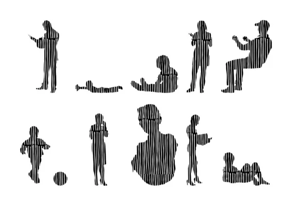 Silhouettes Vectorielles Silhouettes Esquissées Personnes Dessin Contour Silhouette Personnes Icône — Image vectorielle