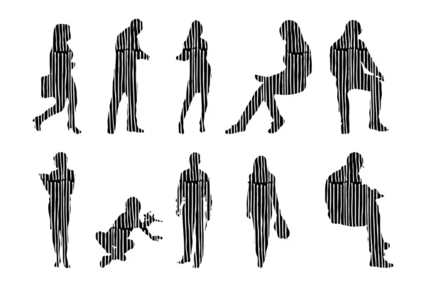 Silhouettes Vectorielles Silhouettes Esquissées Personnes Dessin Contour Silhouette Personnes Icône — Image vectorielle