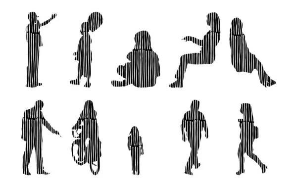 Silhouettes Vectorielles Silhouettes Esquissées Personnes Dessin Contour Silhouette Personnes Icône — Image vectorielle