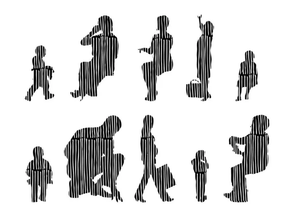 Vector Silhouettes Outline Silhouettes People Contour Drawing People Silhouette Icon — 스톡 벡터